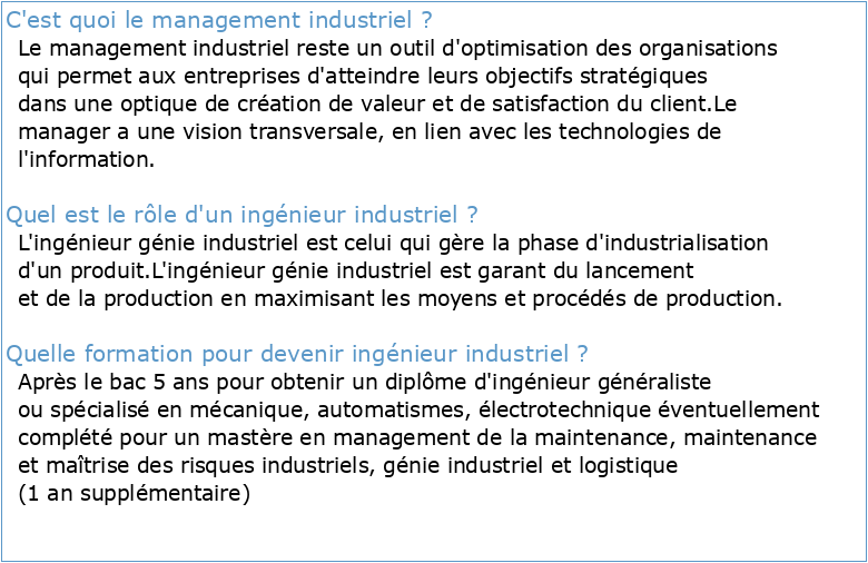 Programme Ingénieur Management Industriel