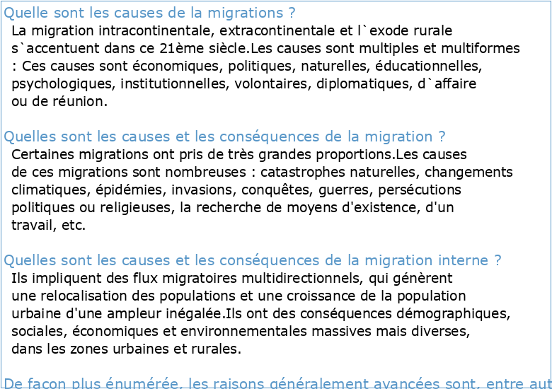 Les causes de migrations : pistes d'analyse et d'action