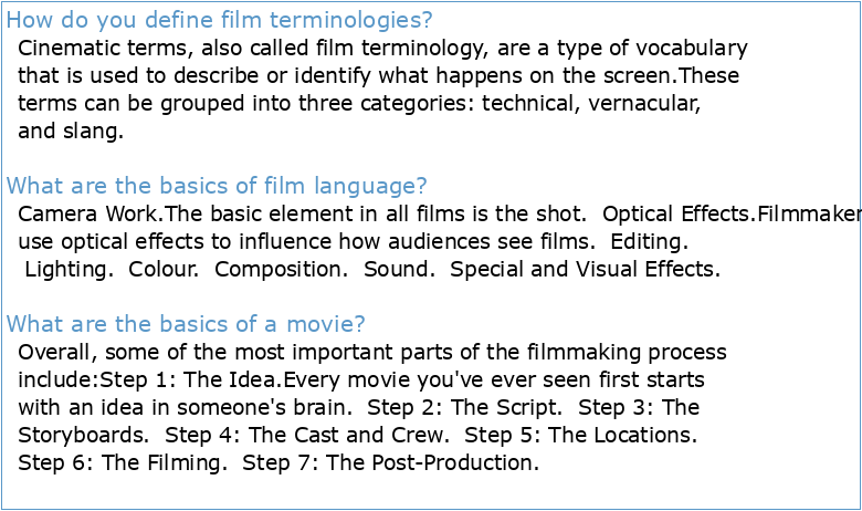 GLOSSARY OF BASIC FILM TERMS
