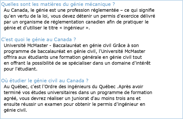 Les programmes du secteur du génie dans les universités du Québec
