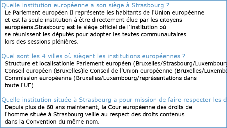 Institutions européennes présentes à Strasbourg