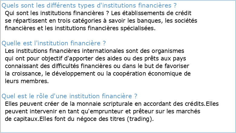 Les Institutions financières indépendantes : des institutions