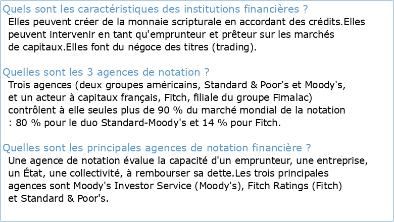 CRITÈRES DE NOTATION DES INSTITUTIONS FINANCIÈRES