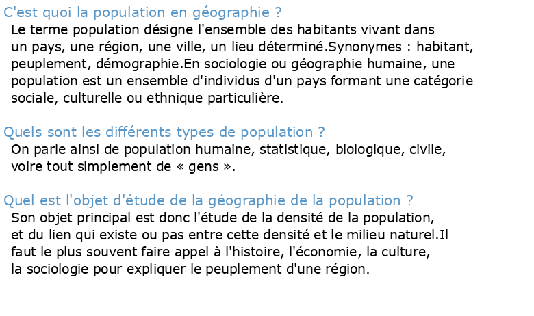 Cours géographie de la population