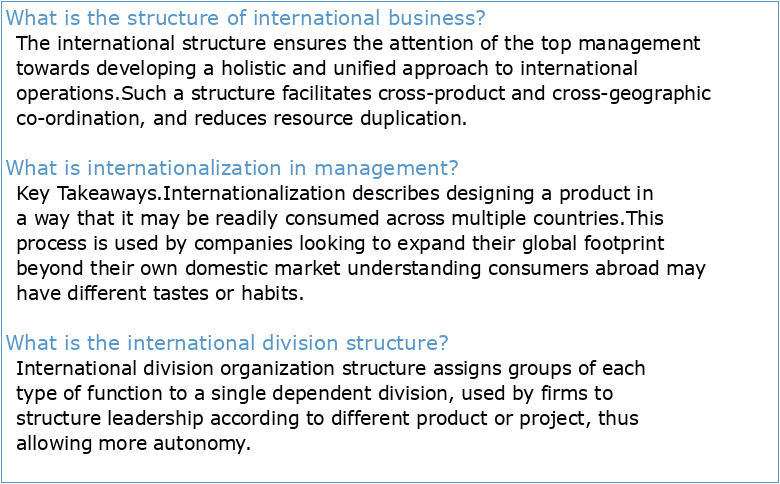The management of internationalization: structural