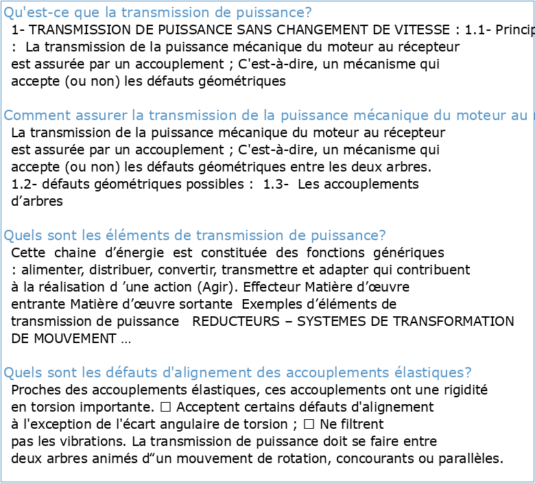 TRANSMISSION DE PUISSANCE Partie : Accouplements