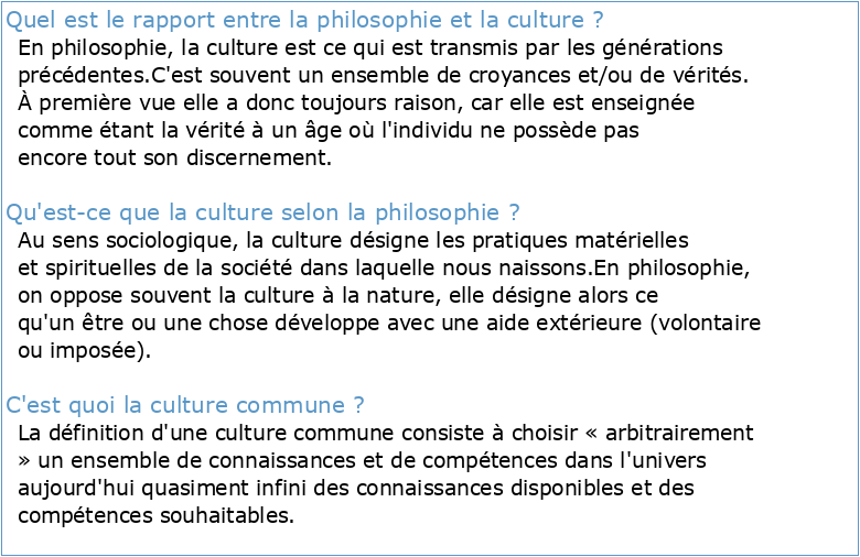 Philosophie et culture commune