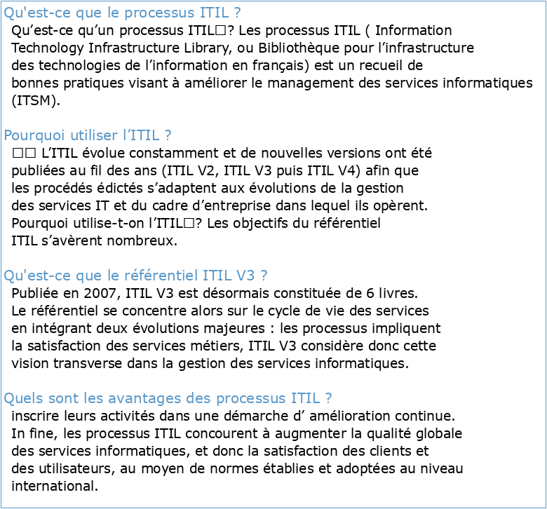 ITIL et la gestion des services