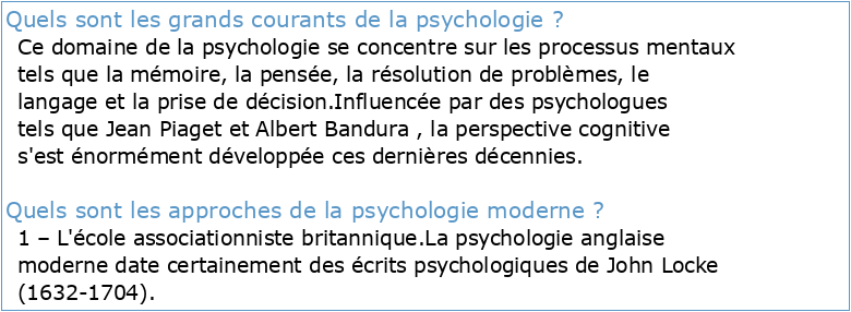 LES GRANDS COURANTS DE LA PSYCHOLOGIE MODERNE