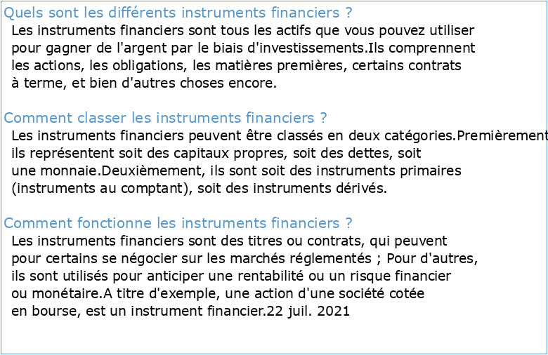 Les instruments financiers