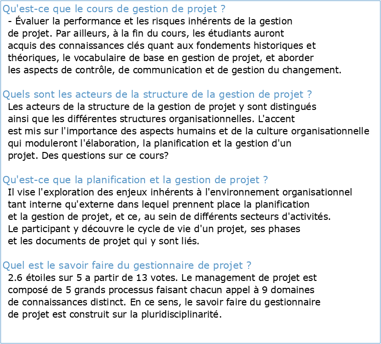 Section 1 : Introduction à la gestion des projets