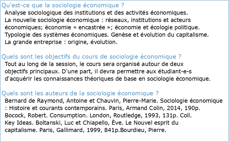 PLAN DE COURS SOC-2142 : Sociologie économique