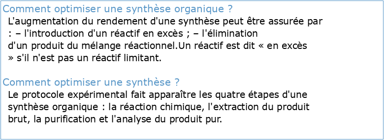 CH10 Optimisation et stratégie d'une synthèse organique