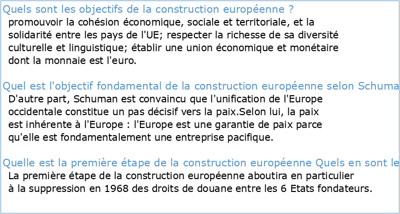 La dynamique de construction européenne Cours Objectifs