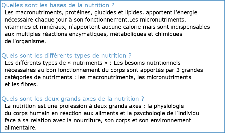 CONCEPTS DE BASE EN NUTRITION
