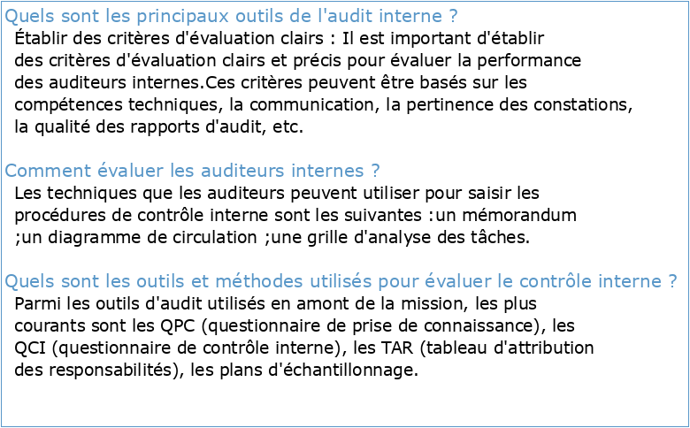 Outil 5 : Exemple de guide d’évaluation des auditeurs internes
