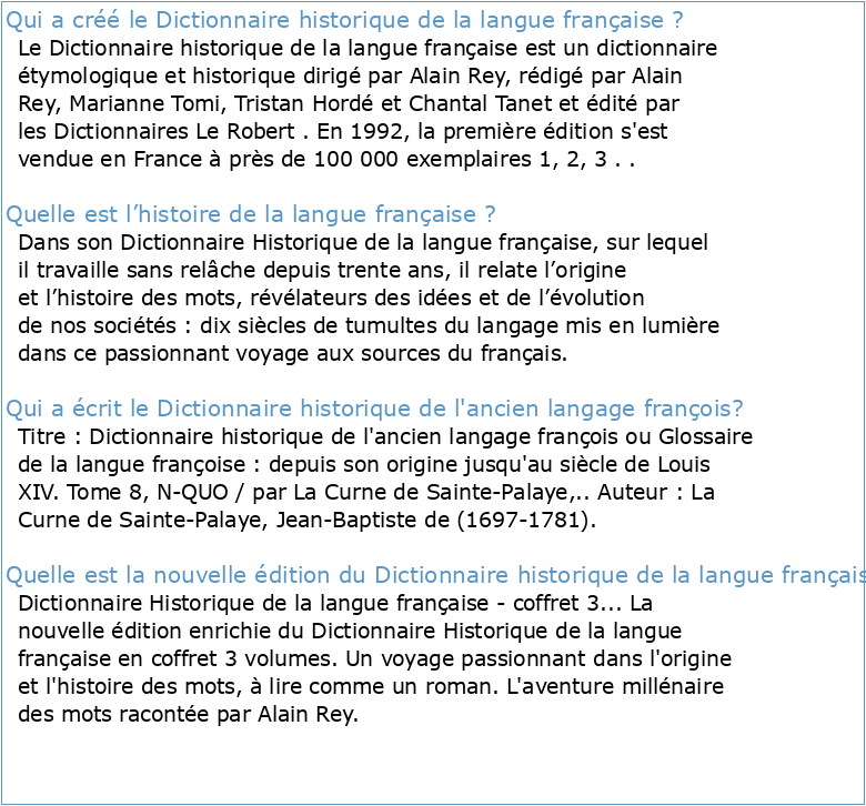 DICTIONNAIRE HISTORIQUE de la langue française