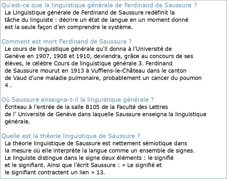 La linguistique au XXème siècle Ferdinand de Saussure