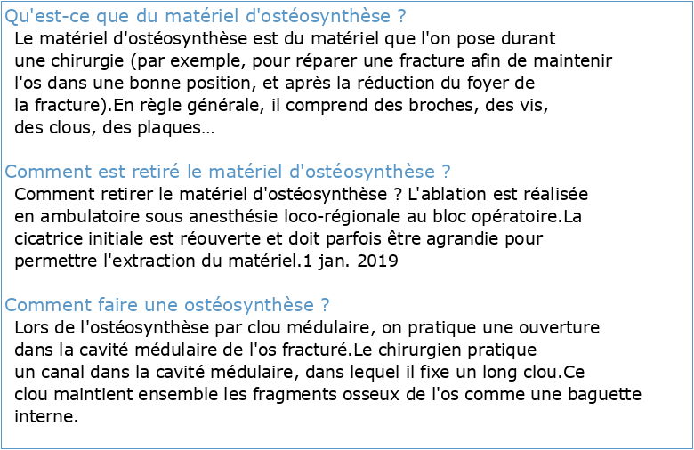 Le matériel d'ostéosynthèse