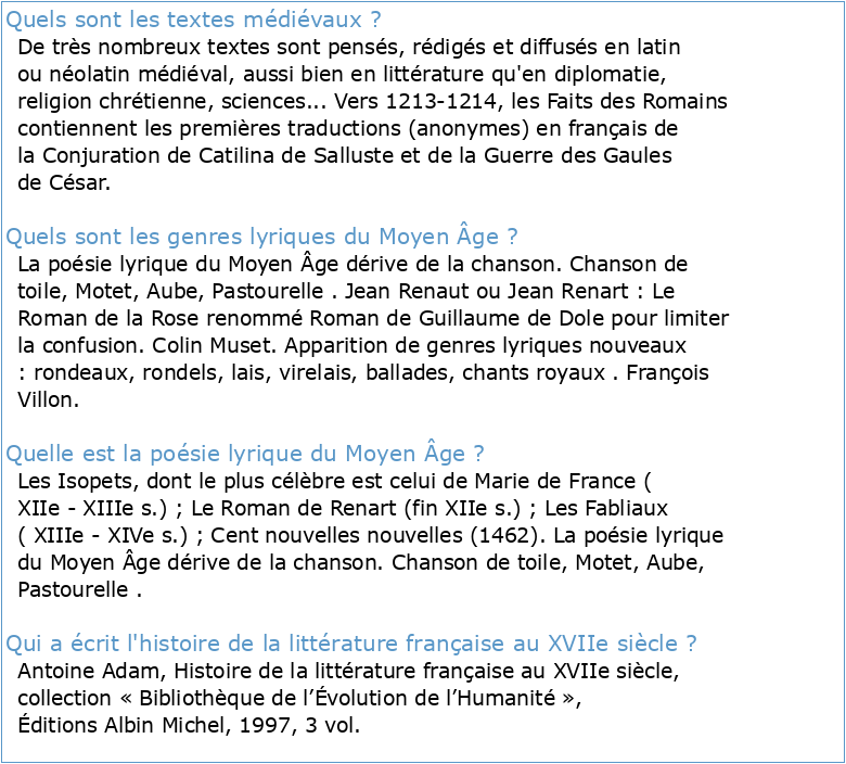 Histoire de la littérature française du Moyen Âge au 17e siècle