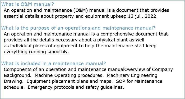 Operating and Maintenance Manual