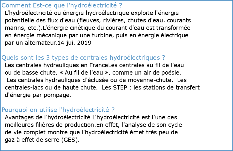 L'hydroélectricité Bases et présentation générale