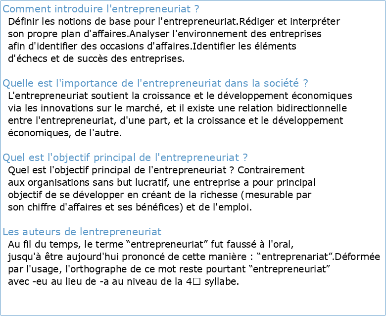 Introduction Entrepreneuriat et PME