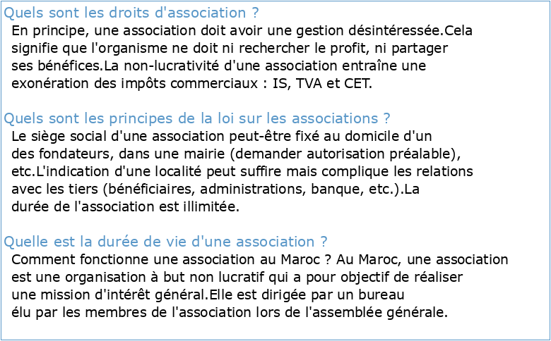 DROIT D'ASSOCIATION : Section Ire Section II Section III