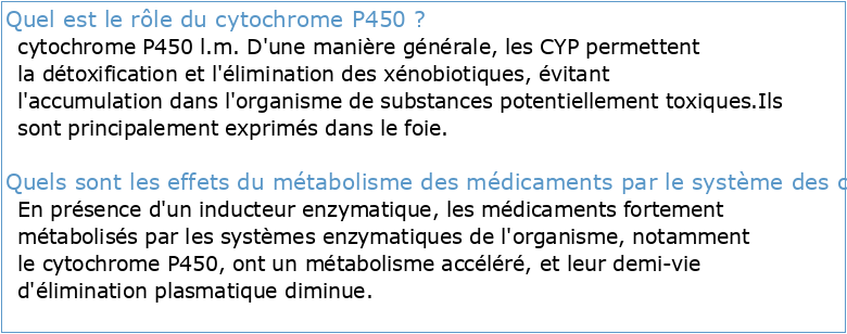 Les cytochromes P450 : métabolisme des xénobiotiques régulation
