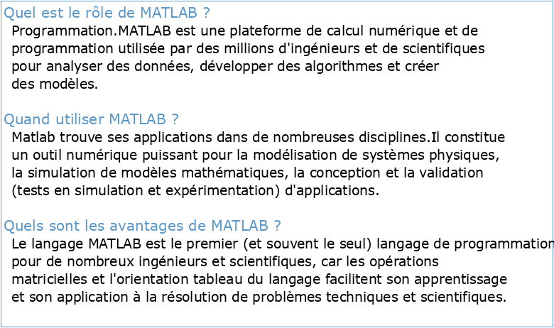 1 Introduction à MATLAB 11 Prise en main de Matlab MATLAB