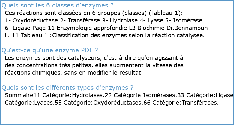 Chapitre I : Les enzymes ; Notions Générales