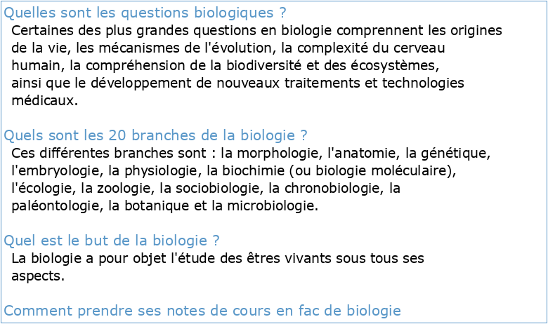 Biologie 30 Exemples de questions