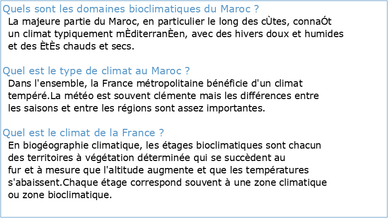 Climatologie bioclimatologie et phytogéographie du Maroc