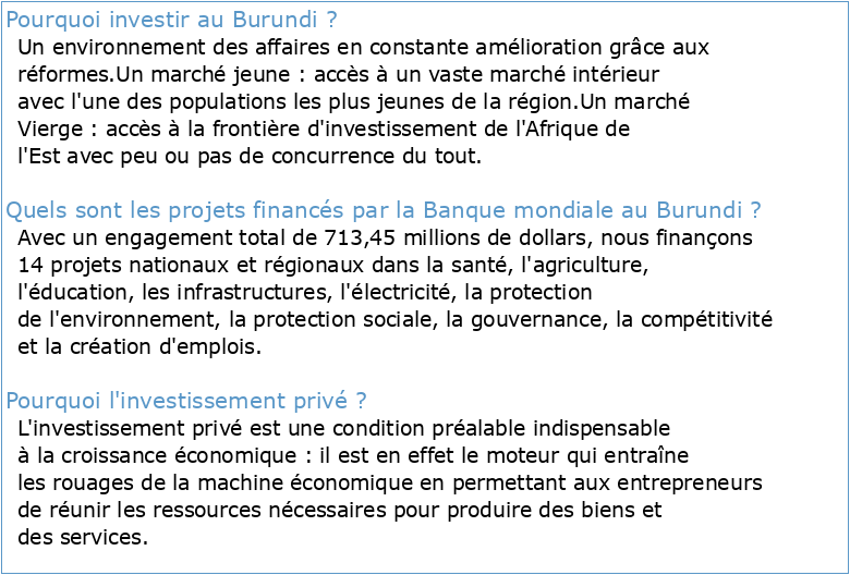 Environnement de l'Investissement Privé au Burundi