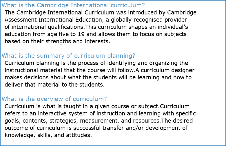 1 Curriculum planning: An overview  Cambridge International