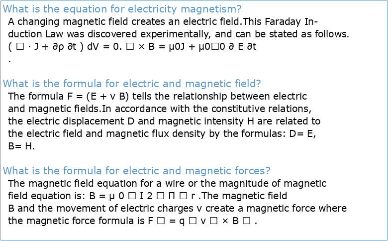 Electricity & Magnetism Equation Sheet