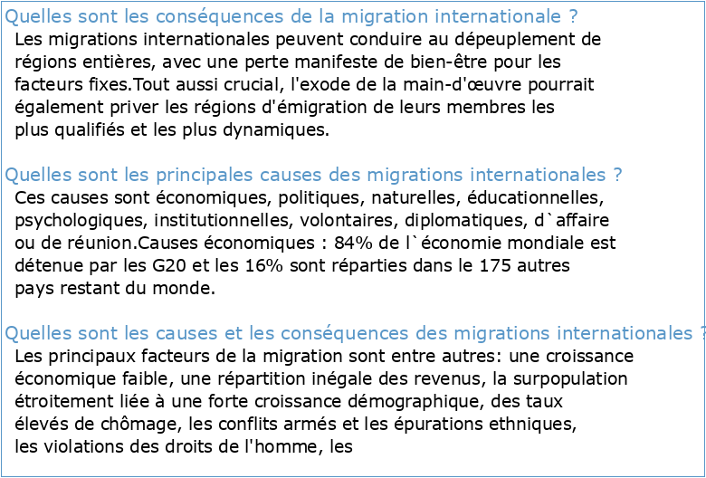 Migrations Internationales 2020 : Principaux résultats
