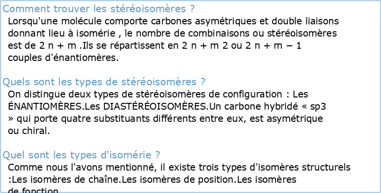 Chapitre 4: Isoméries et Stéréo-isoméries