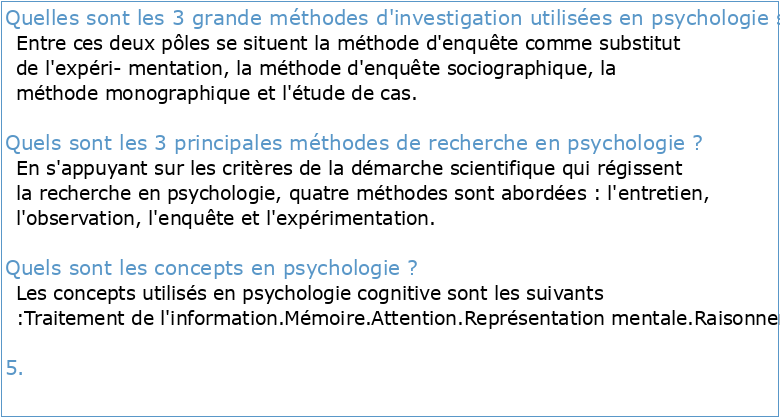 Méthodes d'investigation en psychologie Définitions Concepts clés