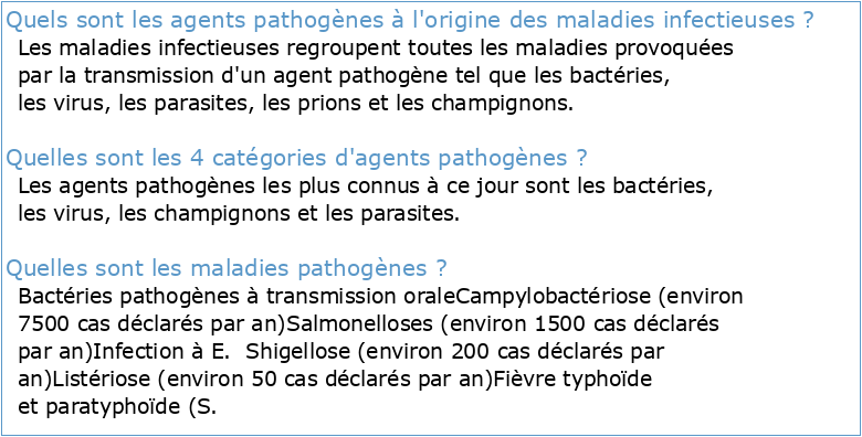 Maladies infectieuses et agents pathogènes à