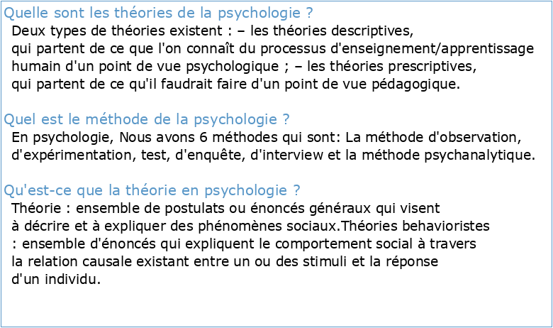 La psychologie : théorie et méthode