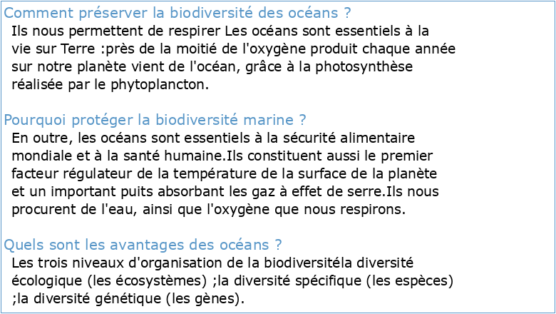 Les océans et la biodiversité