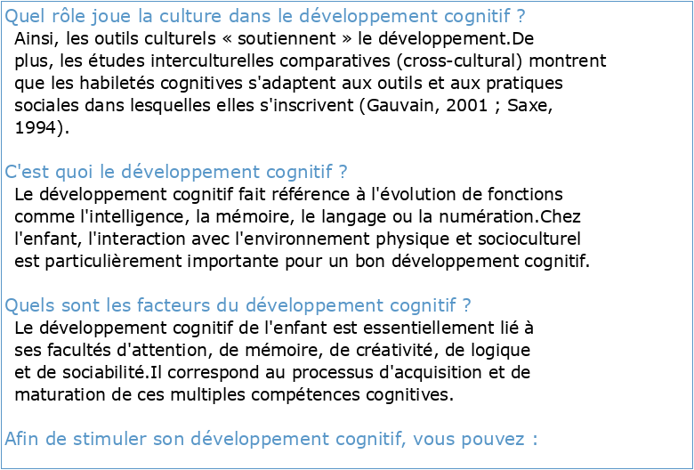 Cultures et développement cognitif: La recherche et ses applications