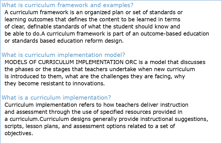 Curriculum Implementation Framework