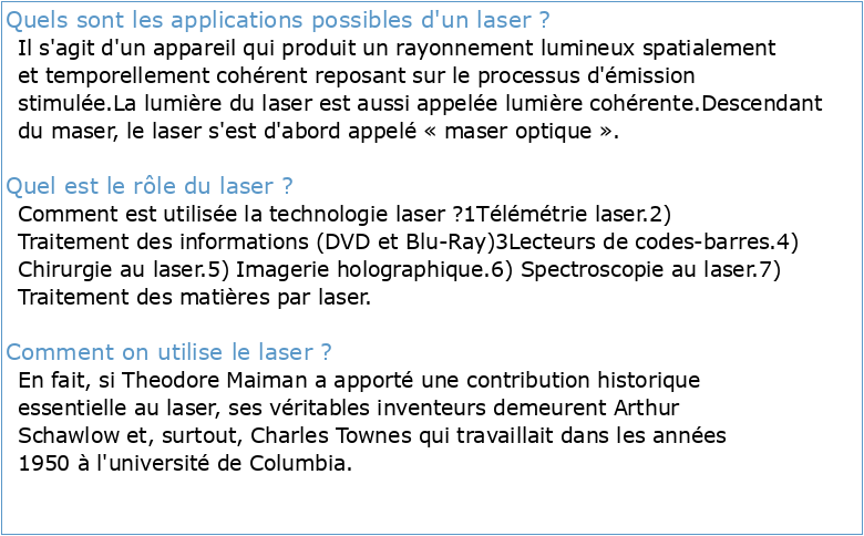 Les lasers et leurs applications scientifiques et médicales Les lasers
