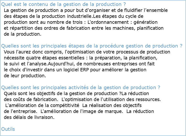 Gestion de la production Partie I : Introduction à la Gestion
