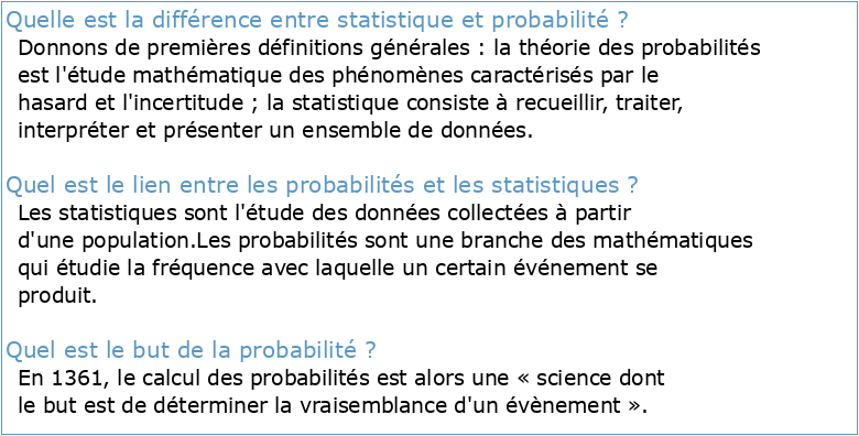 Statistique et Probabilités