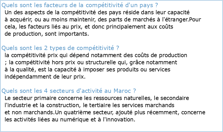 Décomposition de la compétitivité structurelle du Maroc :
