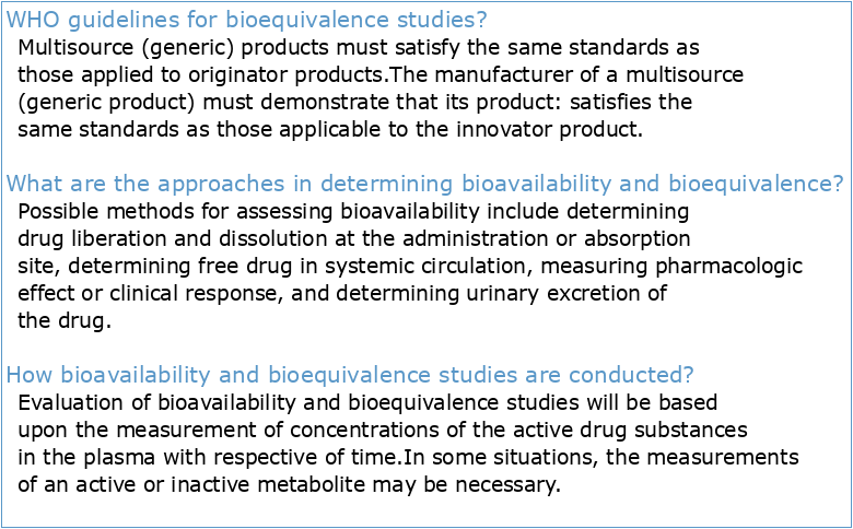 GUIDELINES FOR BIOAVAILABILITY & BIOEQUIVALENCE STUDIES