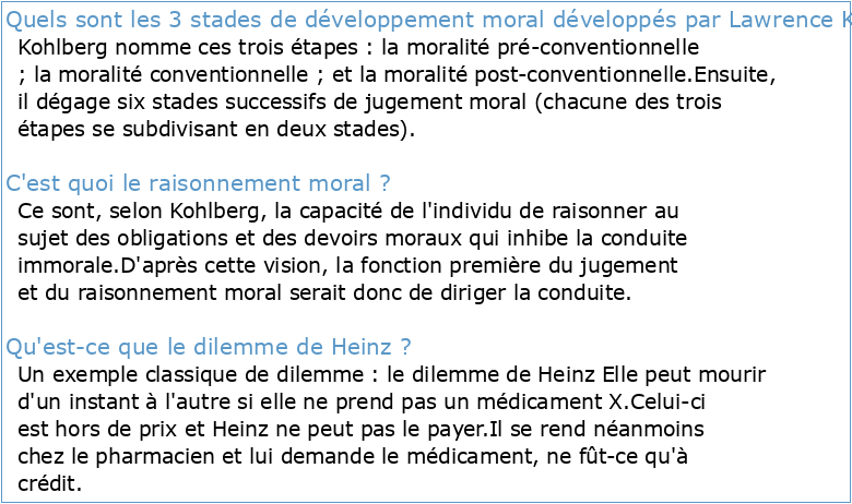 6 stades du développement moral de Kohlberg